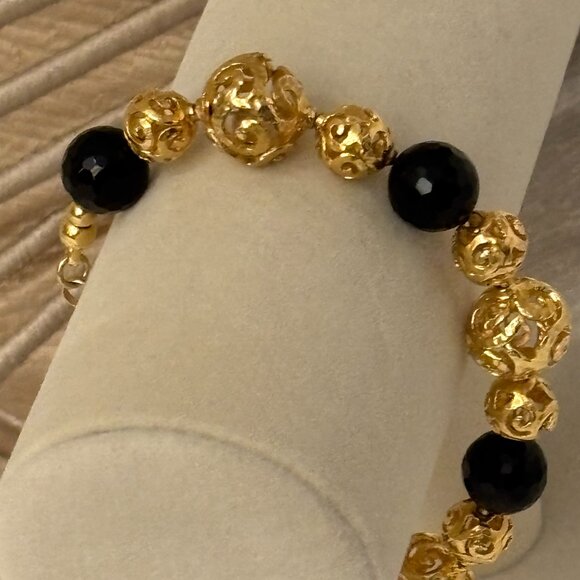 B Italy Bronzo Italia Gold Plated Black Crystal Bracelet - Picture 3 of 11